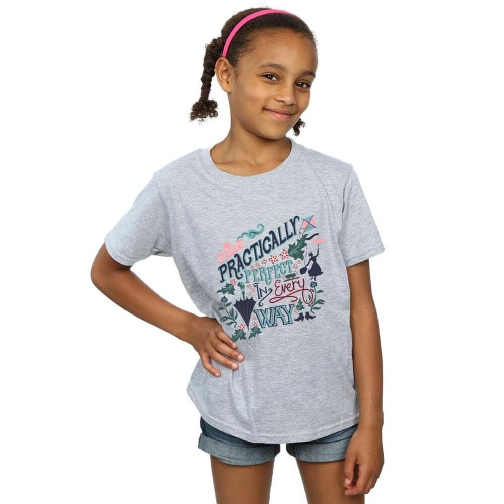 Mary Poppins Girls Practically Perfect In Every Way Cotton T-Shirt / Sports Grey